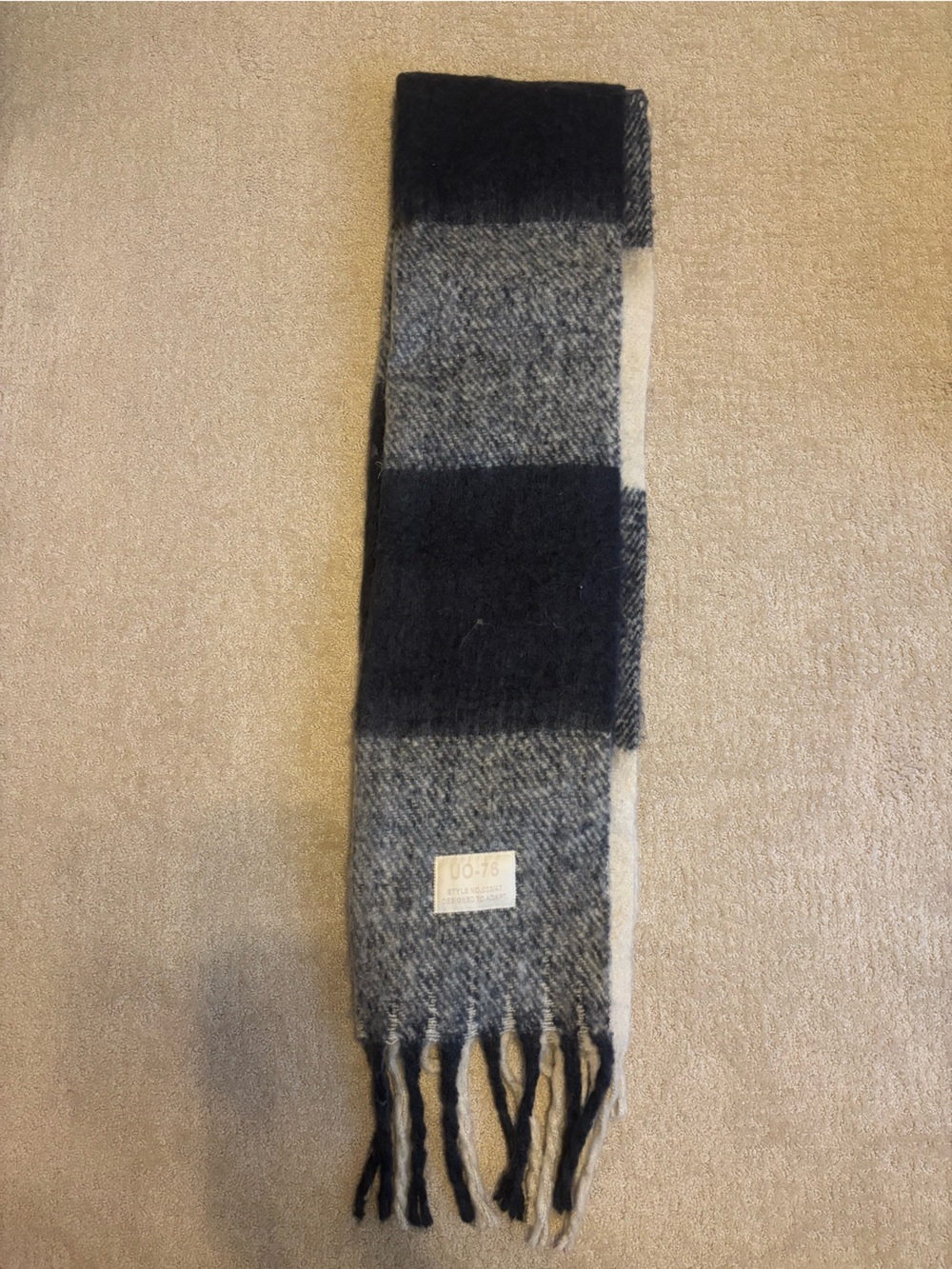 Urban Outfitters Black and Gray Checked Fringe Scarf